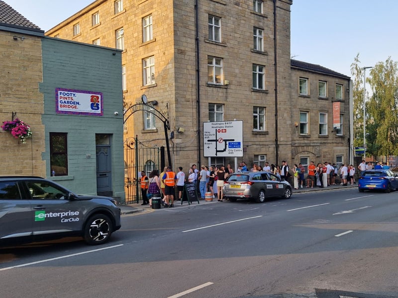 England fans were queuing outside the Bridge Inn, in Kirkstall, ahead of the match against Ghana this evening. 