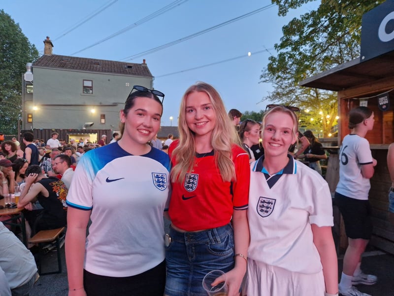 England fans made the most of the sunshine in the beer garden this evening.