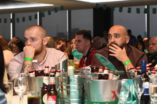 Fans watch on nervously during the England match at Elland Road tonight.