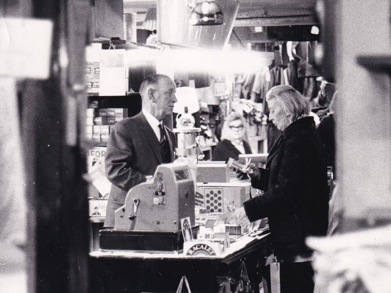 A typical shoppers eye view of Scarrs. Pictured in January 1974.