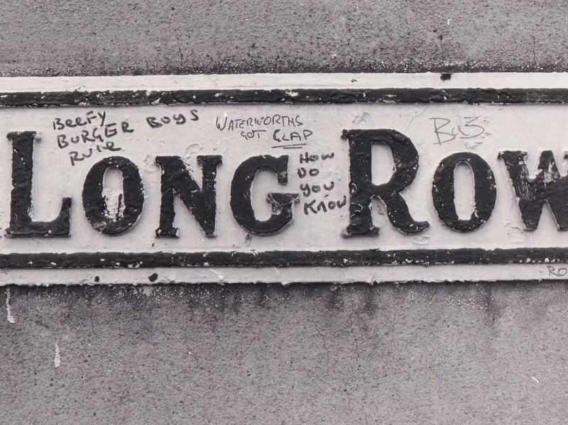 Long Row, an aptly named collection of terrace houses built in a hurry on a hillside around 1850 for workers at the nearby ironworks. Pictured in January 975.