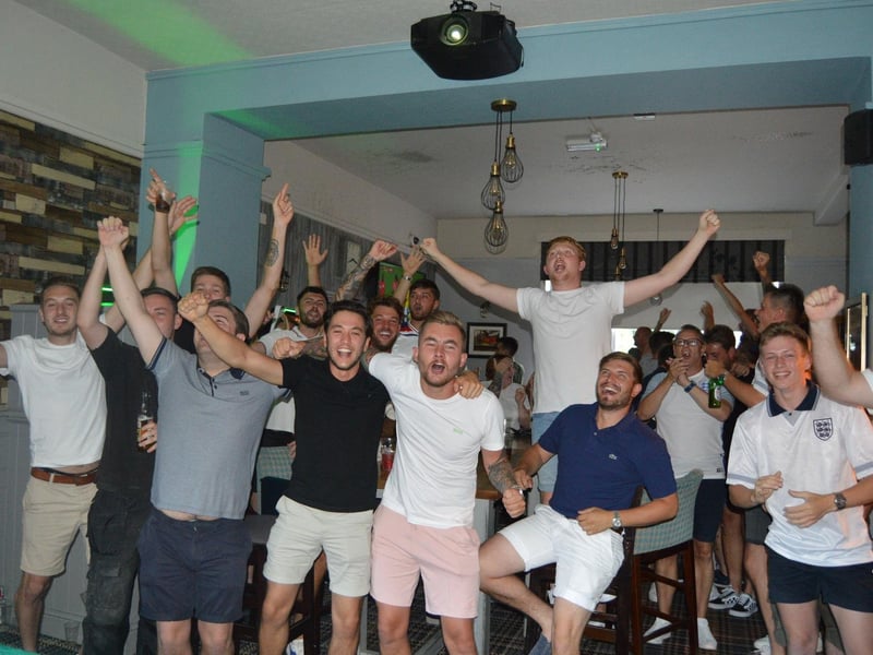 Fans celebrating at The Portsbridge after England's win against Colombia in the 2018 World Cup 