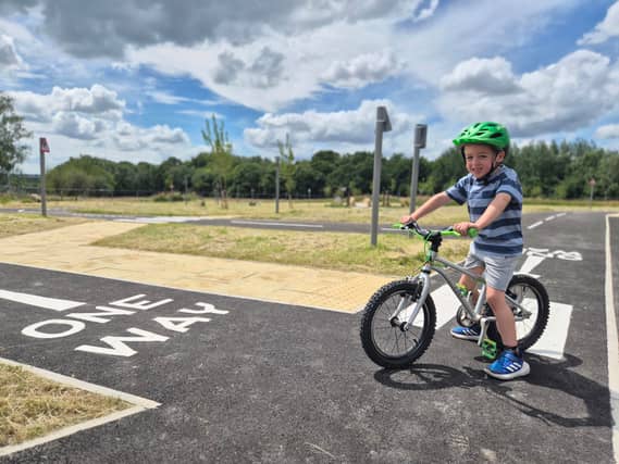 Young riders can learn to bike safely as the new bike park and playground opens at Temple Newsam’s golf club. Pictured is Freddie Reed.