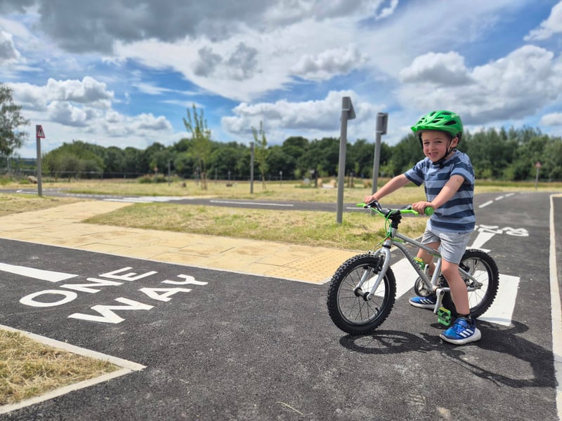 Young riders can learn to bike safely as the new bike park and playground opens at Temple Newsam’s golf club. Pictured is Freddie Reed.