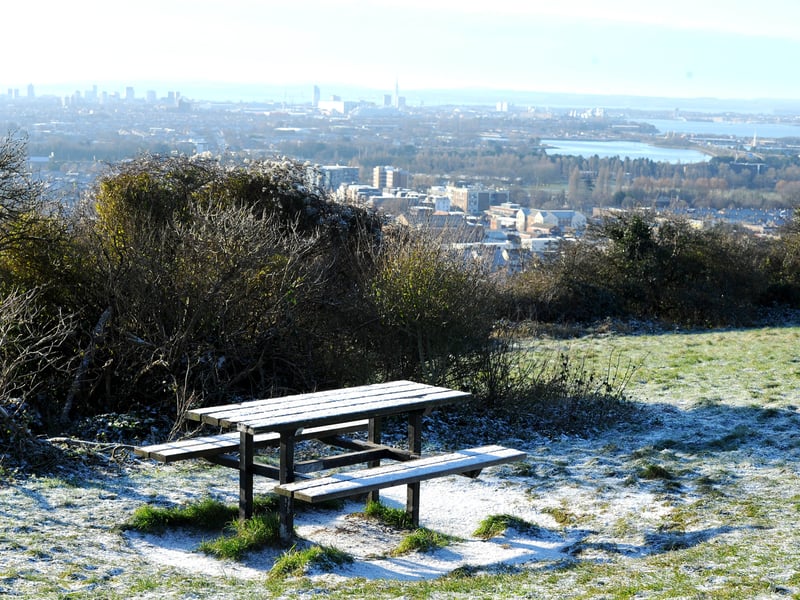 A dusting of snow on Portsdown Hill overlooking Portsmouth, on Monday, January 5, 2026.