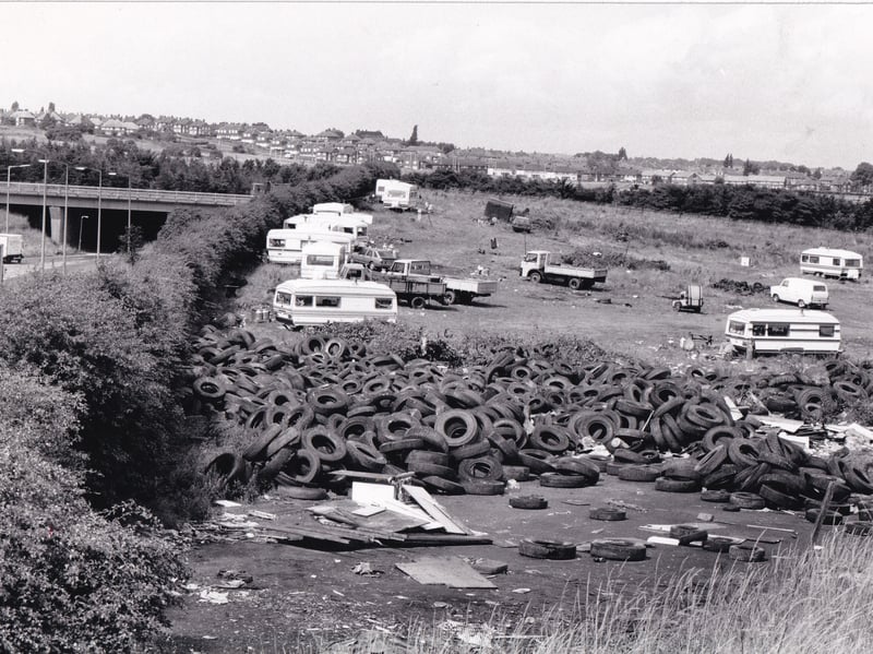 July 1988 and Hunslet residents  complained this tyre dump near the M1 was an eyesore for locals and visitors to the city.