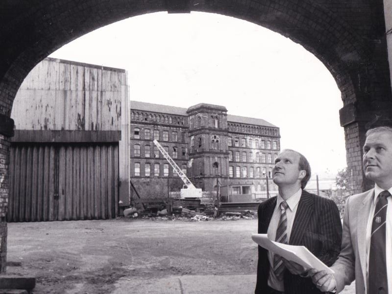 Steve Cranmer, left, of Leeds City Council's Urban Development Unit and Coun Bryan North, chairman of the Urban Development Committee inspect the Balm Road/Beza Road industrial redevelopment area in May 1984.