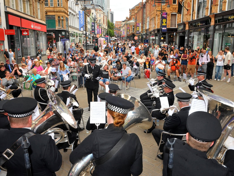 West Yorkshire Police Band play in Briggate.