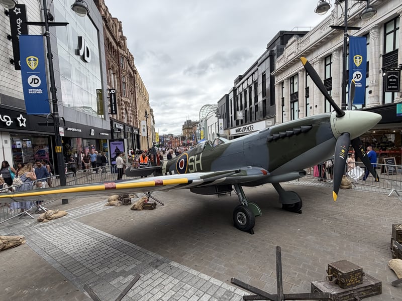 The most famous British fighter aircraft in history, a model Spitfire took centre stage on Briggate.