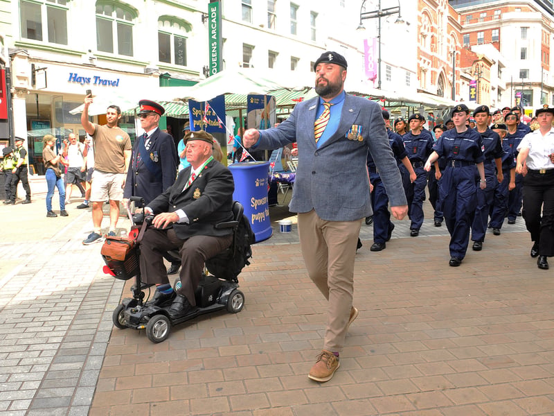 Veteran Simon Brown striding out in Briggate.