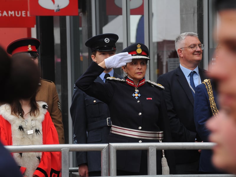 The Lord Lieutenant of West Yorkshire Prof Adeeba Malik takes the salute.