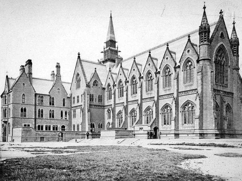 Leeds Grammar School pictured in July 1906. This school opened on June 27, 1859. It replaced the older building between Vicar Lane and New Briggate. This site was sold for £4,200 and a further £7,000 was raised by public subscription.