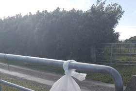 The gift was left hanging on the gate