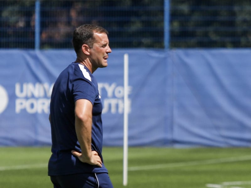 Pompey coach Michael Doyle overseeing the drills.