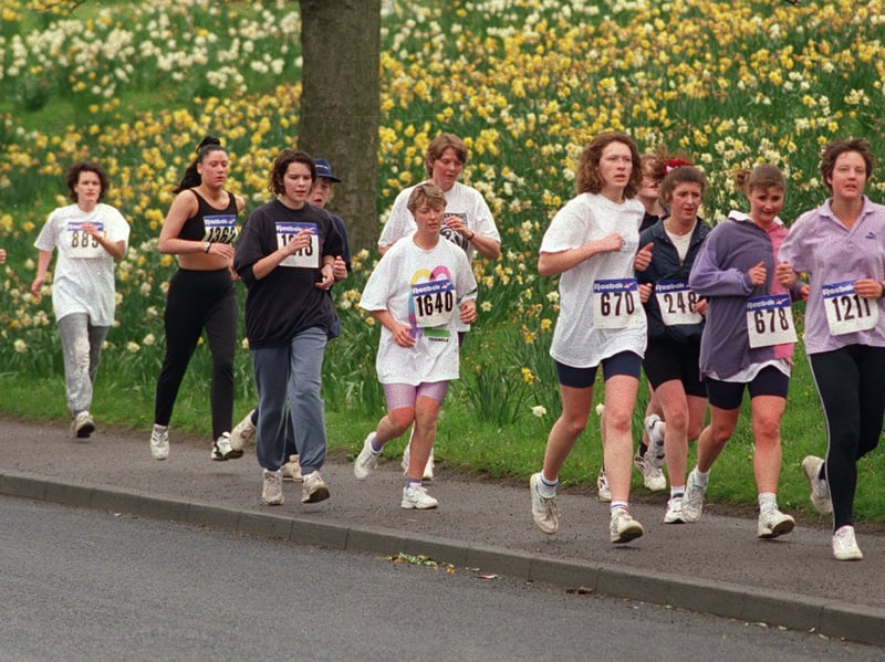 Runners put their best foot forward during the Race for Life event in May 1996.