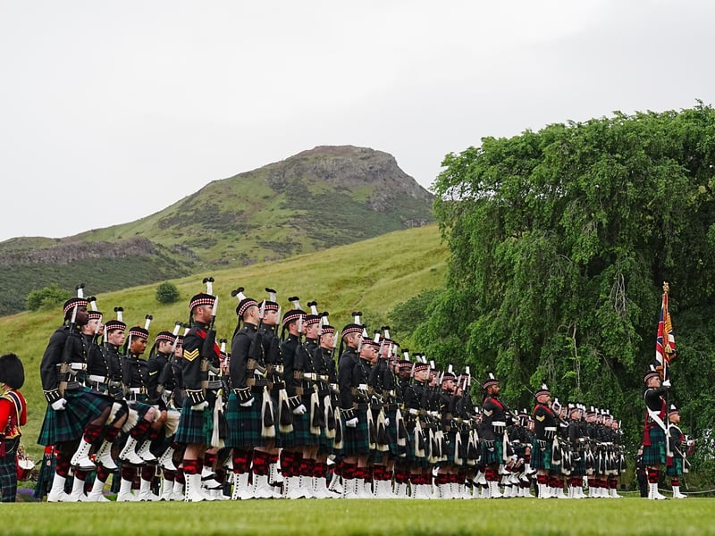 The guard of honour, Balaklava Company, 5th Battalion, the Royal Regiment of Scotland ahead of the arrival of King Charles III