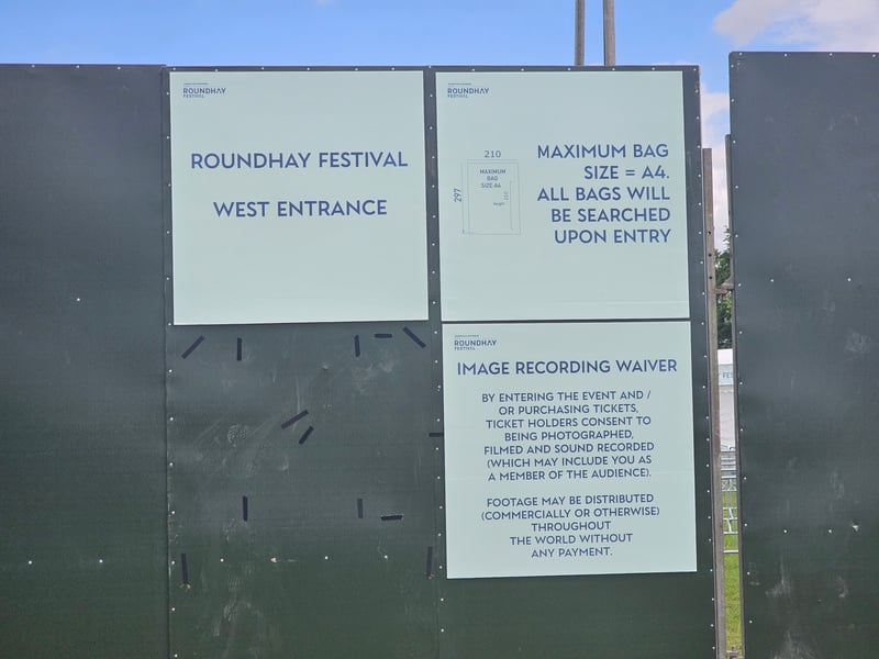 A word of warning regarding bag sizes upon entering the festival site.