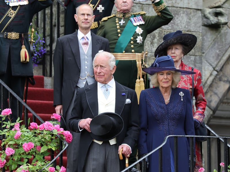 King Charles III, Queen Camilla, the Duke of Edinburgh and Princess Royal arriving for the Garden Party in the gardens of the Palace of Holyroodhouse in Edinburgh, as part of the King's visit to Scotland for Holyrood Week.