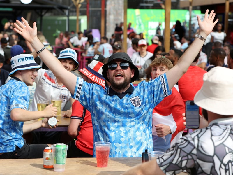 England football fans at Luna Springs in Birmingham, during the England v DR Congo, World Cup 2026 match. July 1, 2026.