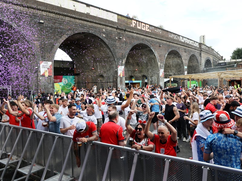 England football fans at Luna Springs in Birmingham, during the England v DR Congo, World Cup 2026 match.  July 1, 2026.  