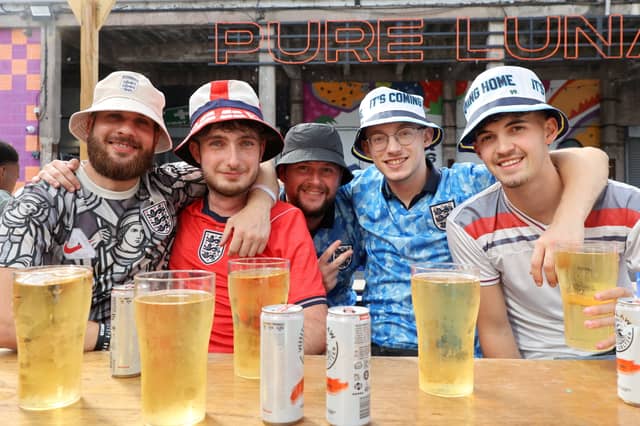 England football fans at Luna Springs in Birmingham, during the England v DR Congo, World Cup 2026 match. July 1, 2026.