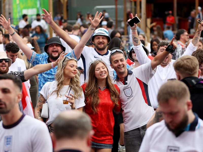 England football fans at Luna Springs in Birmingham, during the England v DR Congo, World Cup 2026 match. July 1, 2026.