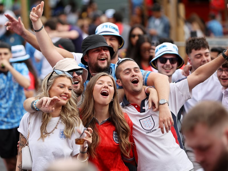 England football fans at Luna Springs in Birmingham, during the England v DR Congo, World Cup 2026 match. July 1, 2026.