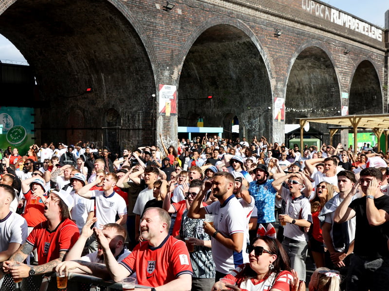 England football fans at Luna Springs in Birmingham, during the England v DR Congo, World Cup 2026 match. July 1, 2026.