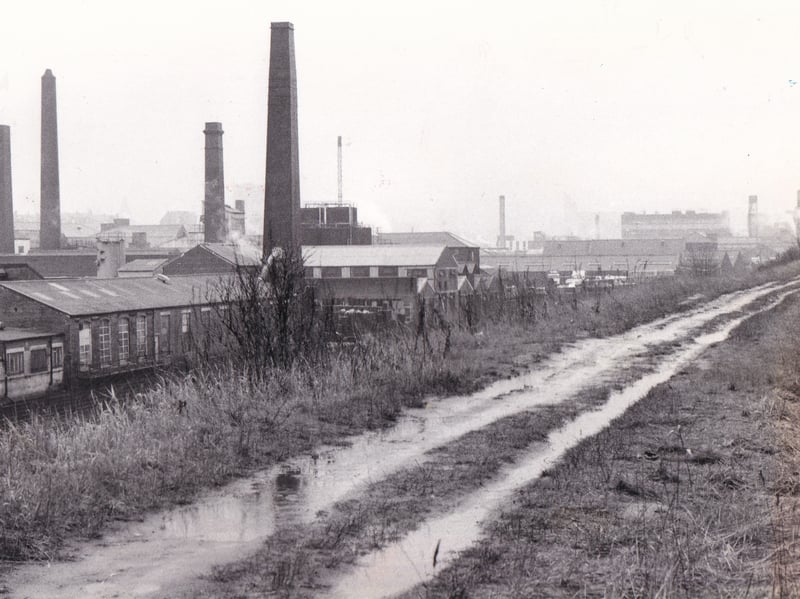 January 1980 and this photo shows the industry at the side of the canal at Kirkstall.