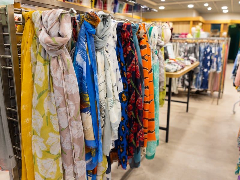 There is a wide range of clothing and accessories on offer.