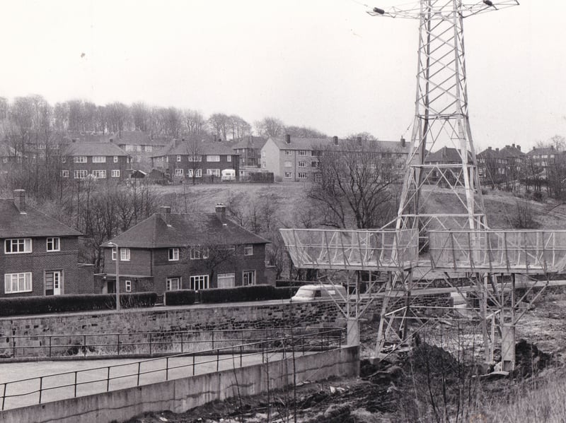 This electricity pylon angered residents on Spen Lane in March 1983.