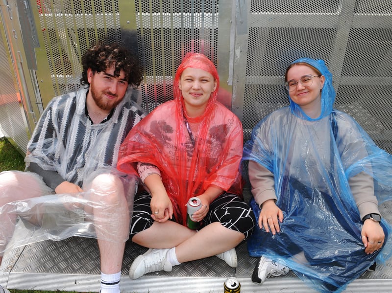 Ready for the rain Callum Allen and sisters Samantha and Kamile Vitkauskaite