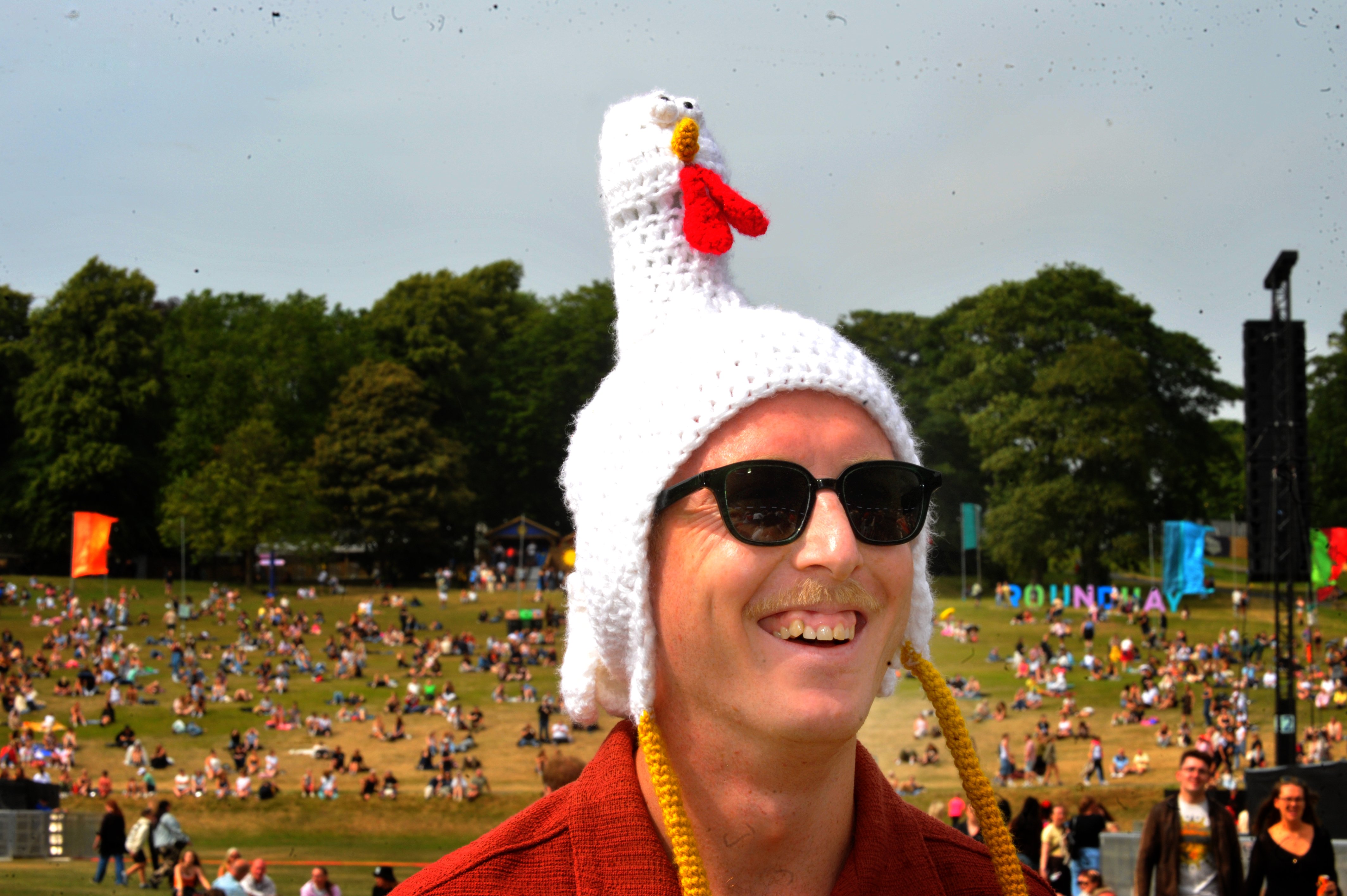 Dec Johnson of Shrewsbury with his hat crocheted by his sister-in -law