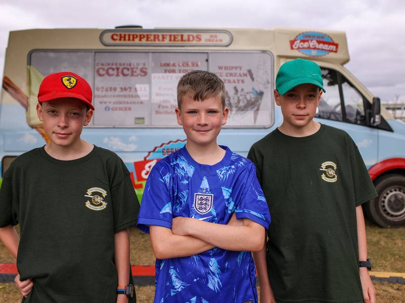From left, Aaron, 11, Jacob, 10, and Richie, 11. HMS Collingwood Open Day, Fareham
Picture: Chris Moorhouse (040726-19)