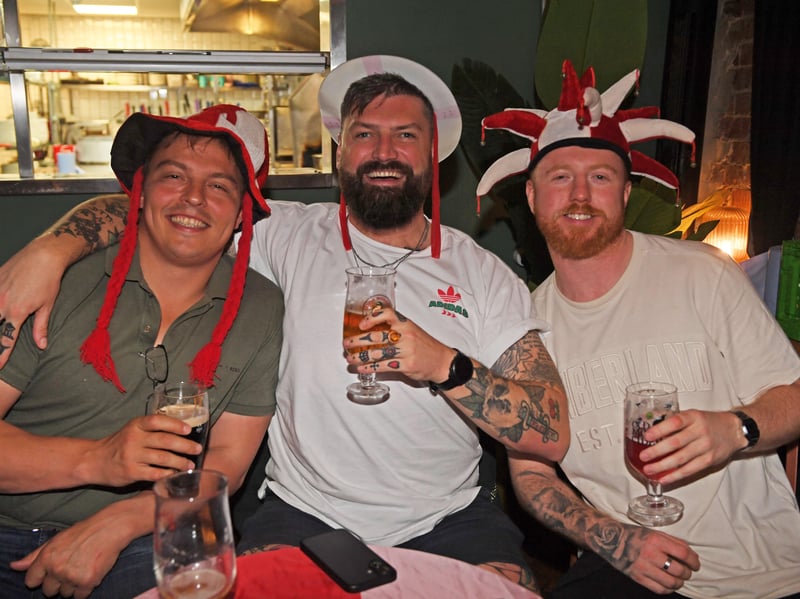 England fans prepare for a late night at the Beck and Call in Leeds ahead of the World Cup clash with Mexico. 