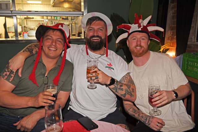 England fans prepare for a late night at the Beck and Call in Leeds ahead of the World Cup clash with Mexico.