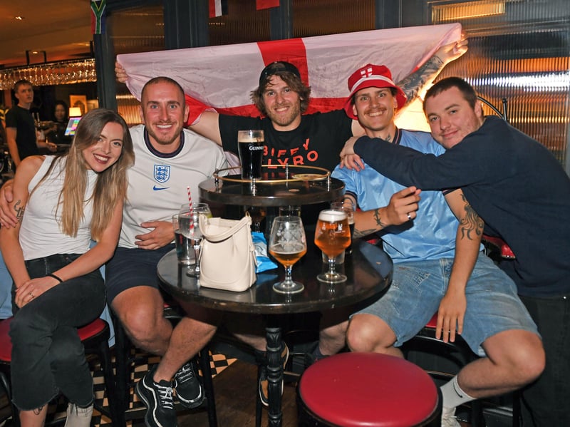 England fans prepare for a late night at the Beck and Call in Leeds ahead of the World Cup clash with Mexico. 