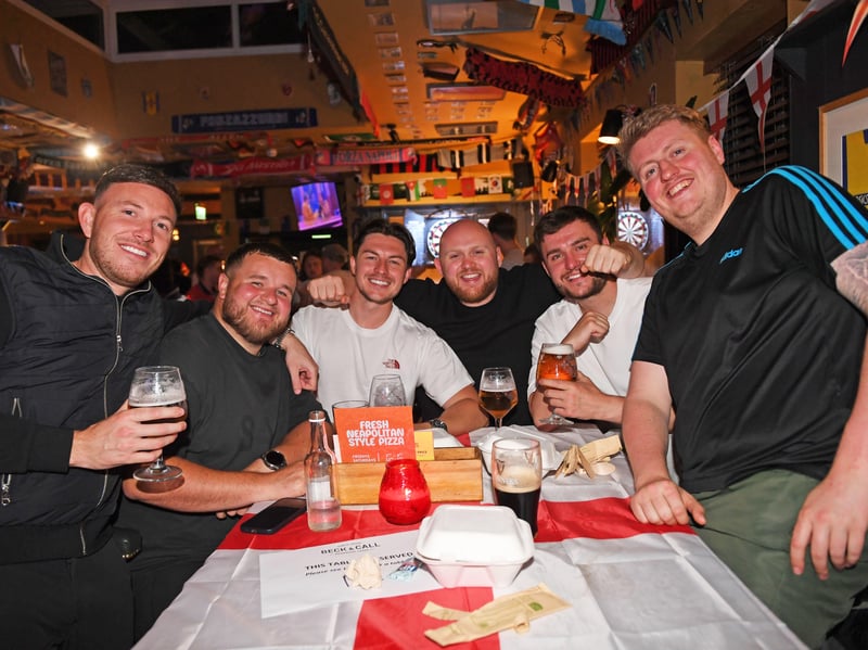 England fans prepare for a late night at the Beck and Call in Leeds ahead of the World Cup clash with Mexico. 