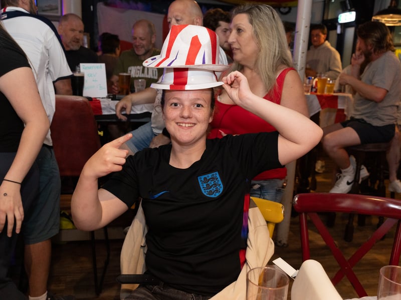 England fans in good spirits at the Lord John Russell in Southsea ahead of the game against Mexico.