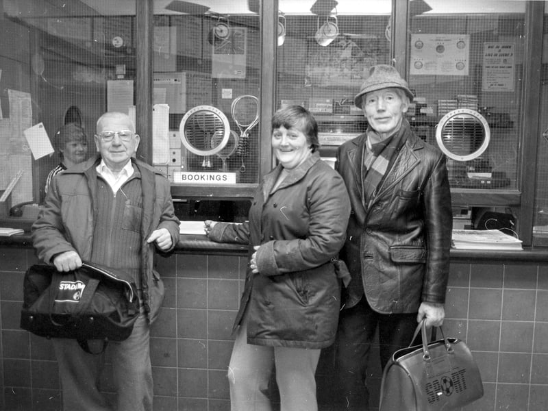 Three local residents attending Fearnville Sports Centre for their regular morning swimming sessions in spring 1983. Both Alf Watson, left, and Thomas Kilroy, right, completed 30 lengths of the swimming baths each morning. Betty Winterholder, centre, swam 20 lengths every morning.