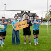 Galwegians RFC's Dylan Keane, Orla Fenton, Brendan Gilfoyle (coach) and Rob Deacy at the launch of the club’s Ultimate Ireland Rugby Prize fundraiser. 