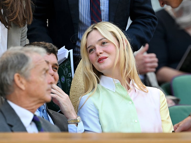 Hollywood actress Elle Fanning on the second quarter-finals day of Wimbledon 2026.