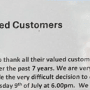 Notice in the shop window