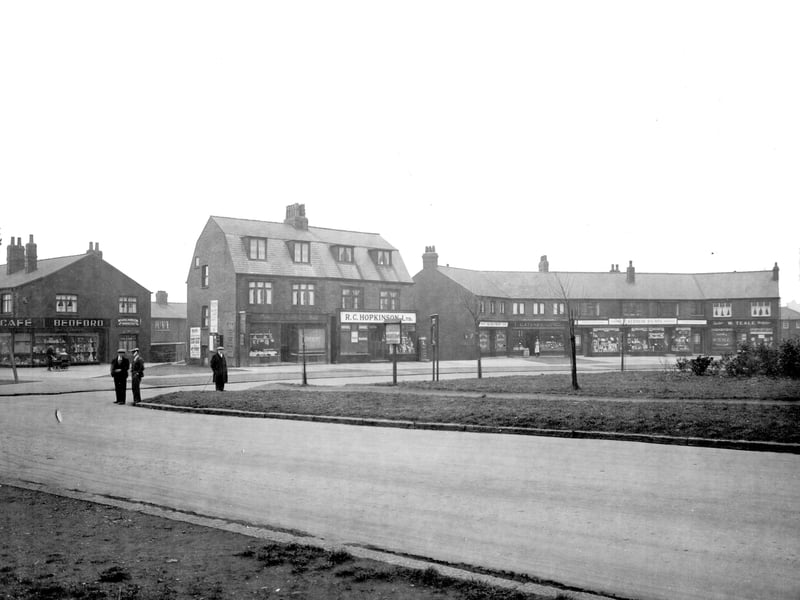 A parade of shops on left hand side of Middleton Park Circus in November 1933.