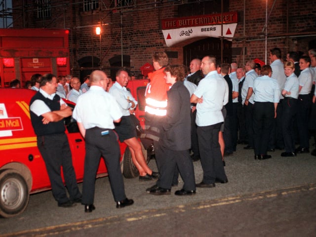A scene from the final months of the 1990s as postal workers from Shrewsbury sorting office gather during an evening walkout. Long before the digital age changed how we communicated, the post remained a vital part of everyday life. Do you remember this time?