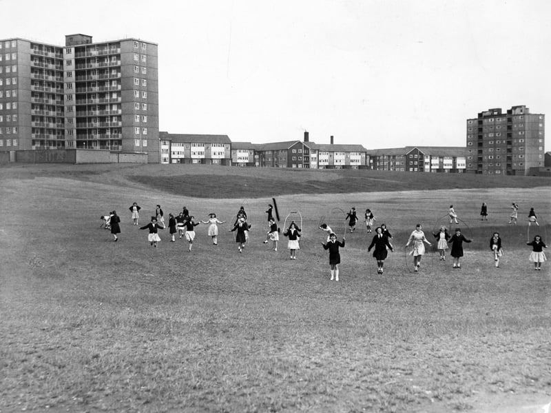 Pupils of St Brigid's Roman Catholic School, in Leeds, at play in a near-rural setting in May 1965