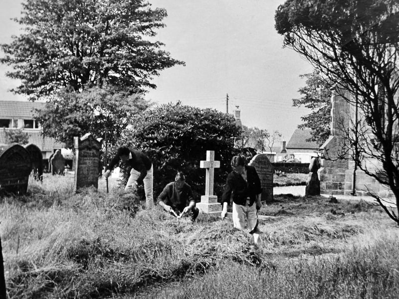 Voluntary community work saw trainees from Stoke Heath Borstal helping to clear the churchyard at Christ Church, Little Drayton, in 1972. The image reflects a scheme that encouraged inmates to contribute to the local community, with their identities concealed in the published photograph. Do you remember this project, or the changes at Christ Church over the years?