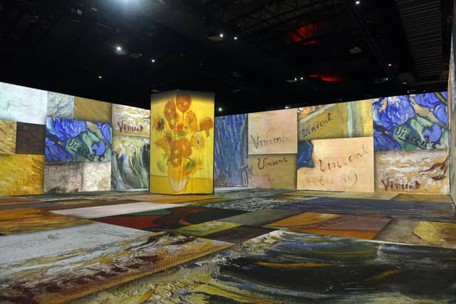 The exhibition spans three rooms. This is the Immersive Room, in which an immersive sequence plays on a 36-minute loop. There's also a Waterfall Room, a calming sequence on an eight-minute loop and a Reflection Room with easels where you can paint.