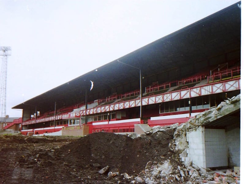 A familiar scene but this time with rubble all around as the final days of Roker Park are remembered.