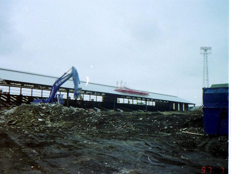 Floodlights and part of the stands were still in place when John took this view of Roker Park.